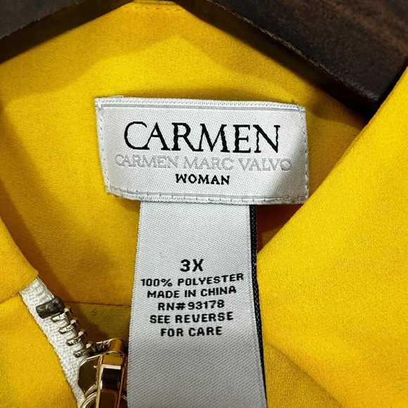 Carmen Marc Valvo Top Womens 3X Yellow 1/2 Zipper Accent Flowy Feminine Boho - Picture 2 of 6